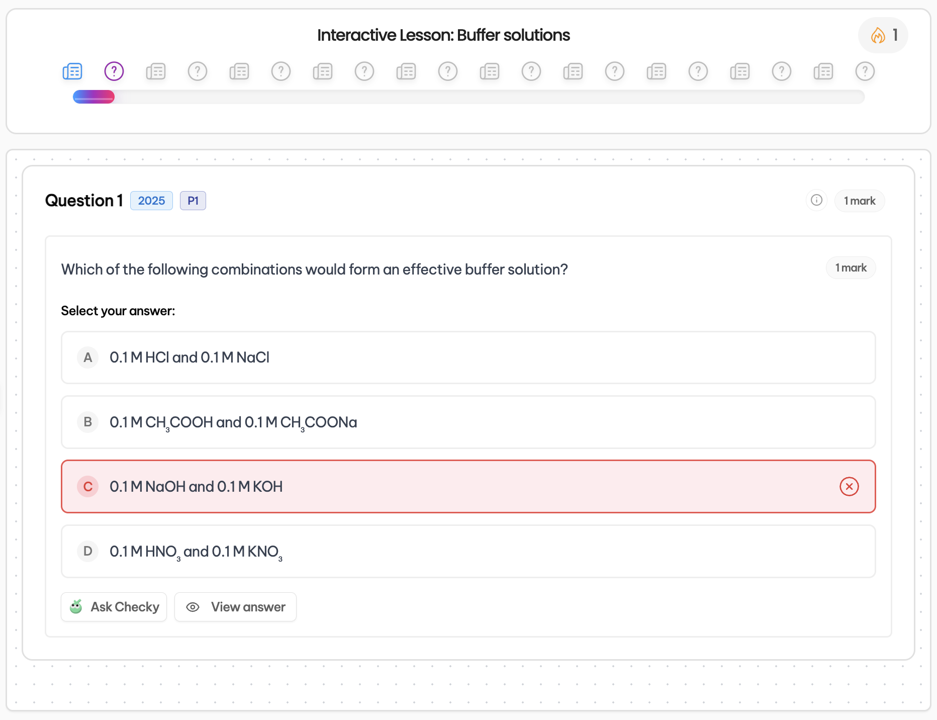 Chemistry lessons interface